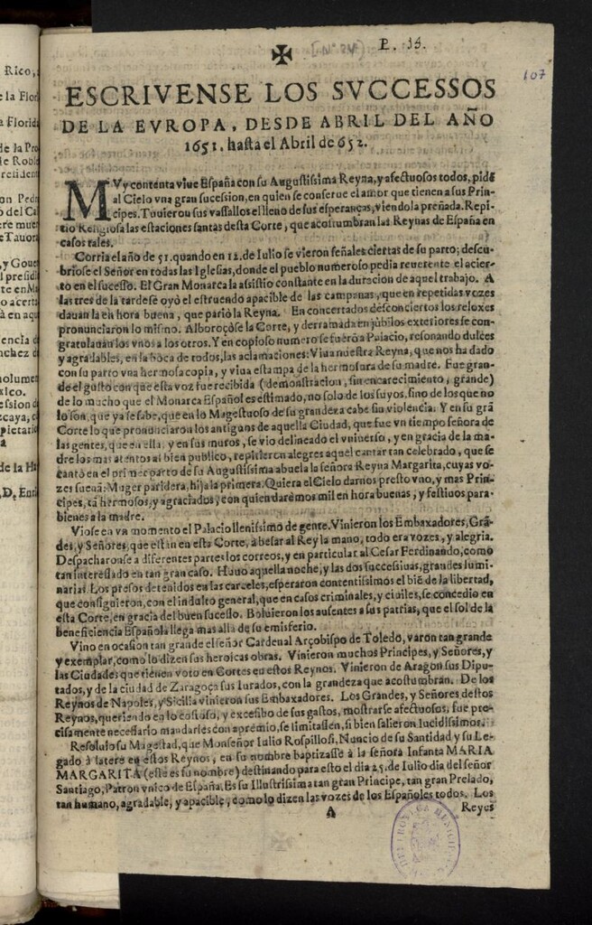 Miniatura de Escrivense los sucessos de la Europa, desde abril del año 1651, hasta el Abril de 652 [sic]