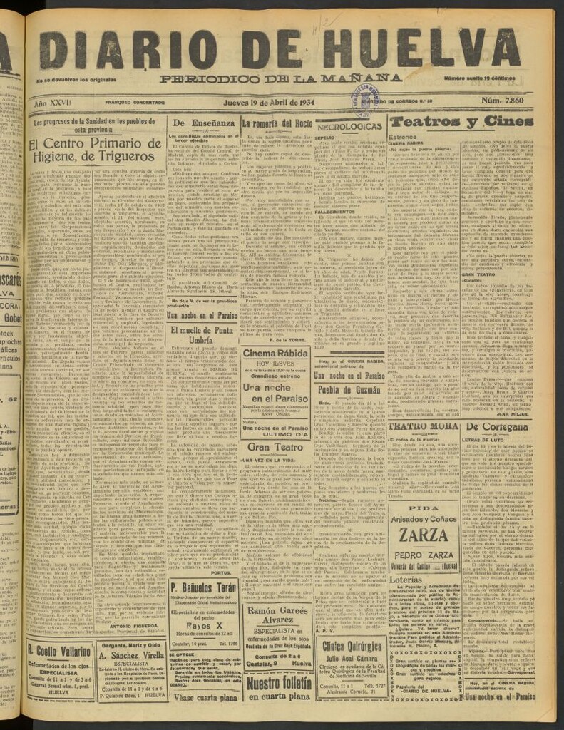 Miniatura de Diario de Huelva : periódico independiente del 19 de abril de 1934