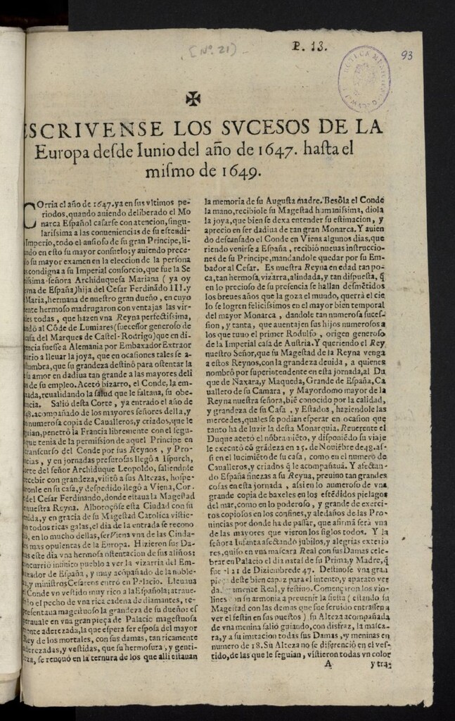 Miniatura de Escrivense los sucesos de la Europa desde Iunio del año de 1647, hasta el mismo de 1649