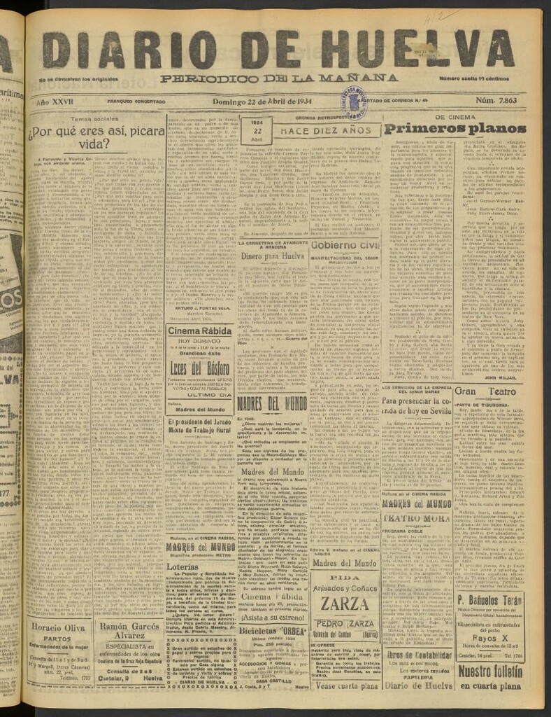 Miniatura de Diario de Huelva : periódico independiente del 22 de abril de 1934