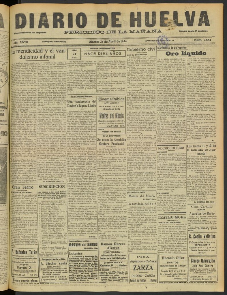Miniatura de Diario de Huelva : periódico independiente del 24 de abril de 1934