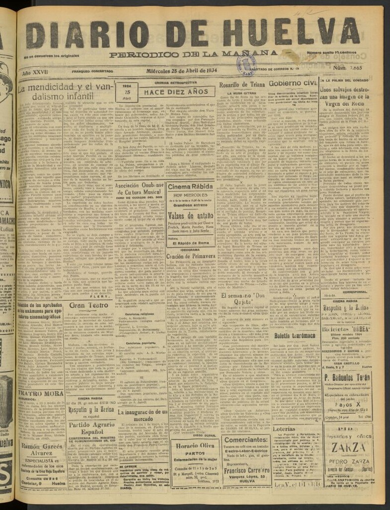 Miniatura de Diario de Huelva : periódico independiente del 25 de abril de 1934