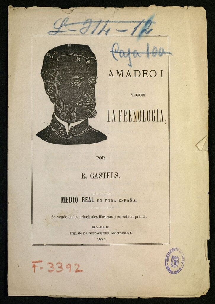 Miniatura de Amadeo I según la frenología