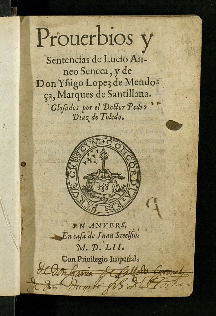 Miniatura de Prouerbios y Sentencias de Lucio Anneo Seneca, y de Don Yñigo Lopez de Mendoça, Marques de Santillana