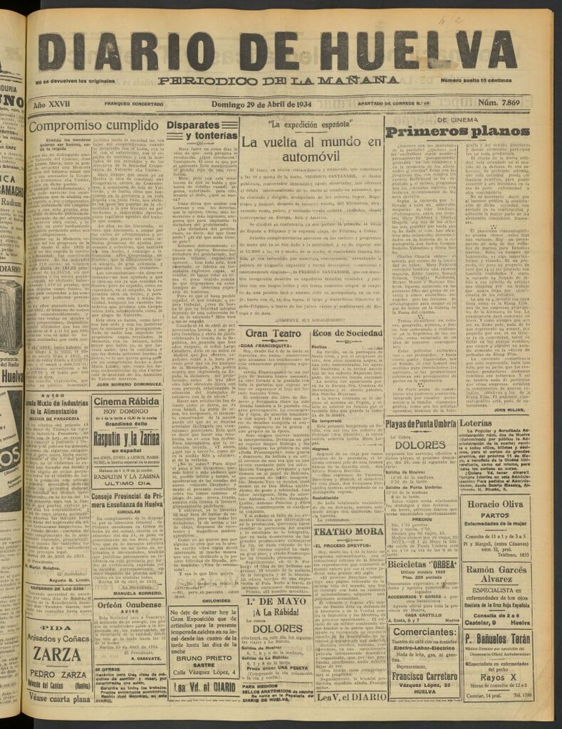 Miniatura de Diario de Huelva : periódico independiente del 29 de abril de 1934