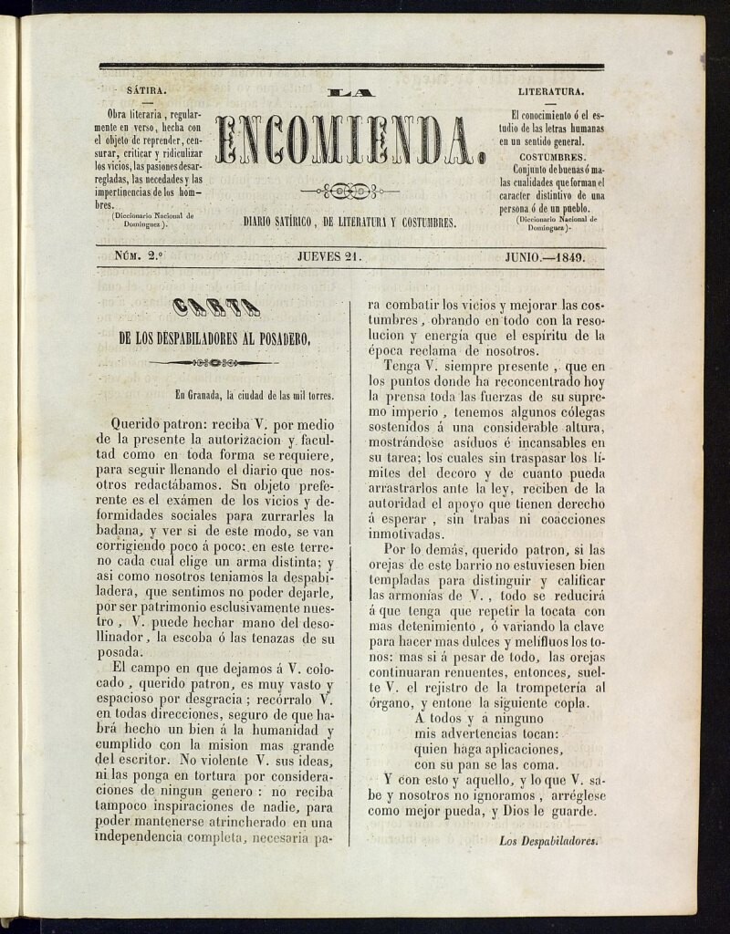 Miniatura de La Encomienda de 21 de junio de 1849, nº 2
