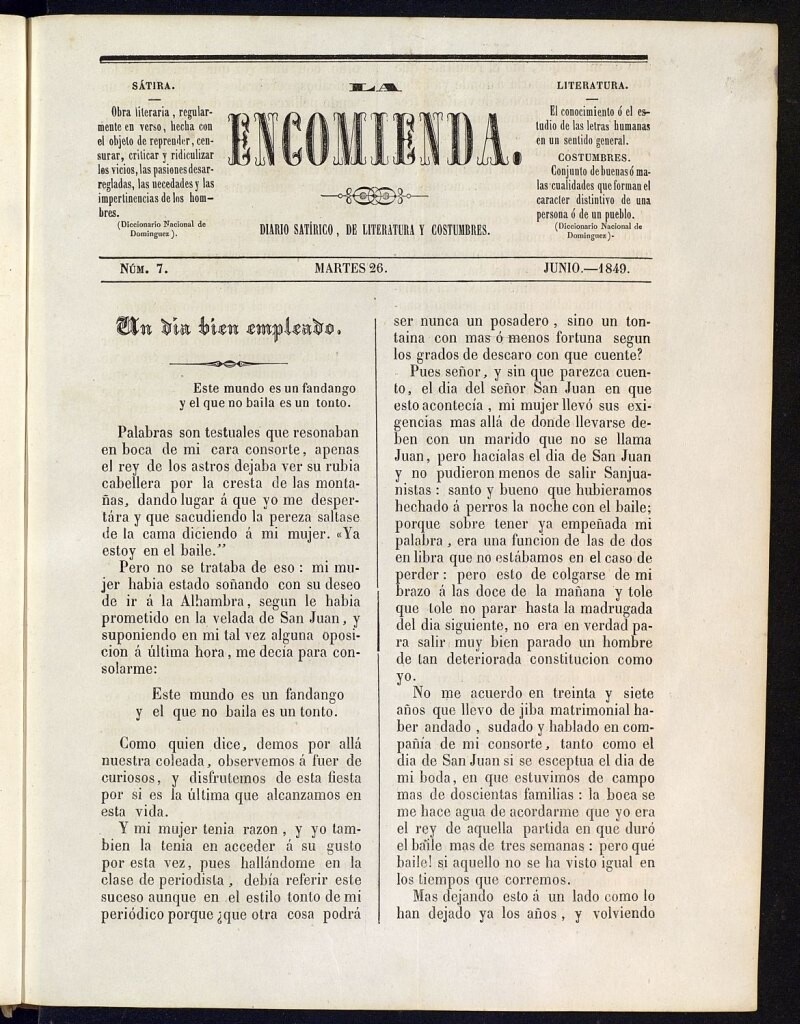 Miniatura de La Encomienda de 26 de junio de 1849, nº 7