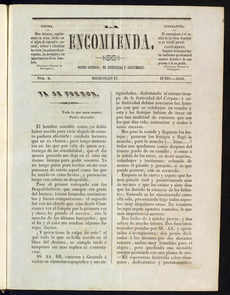Miniatura de La Encomienda de 27 de junio de 1849, nº 8