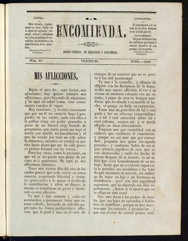 Miniatura de La Encomienda de 29 de junio de 1849, nº 10