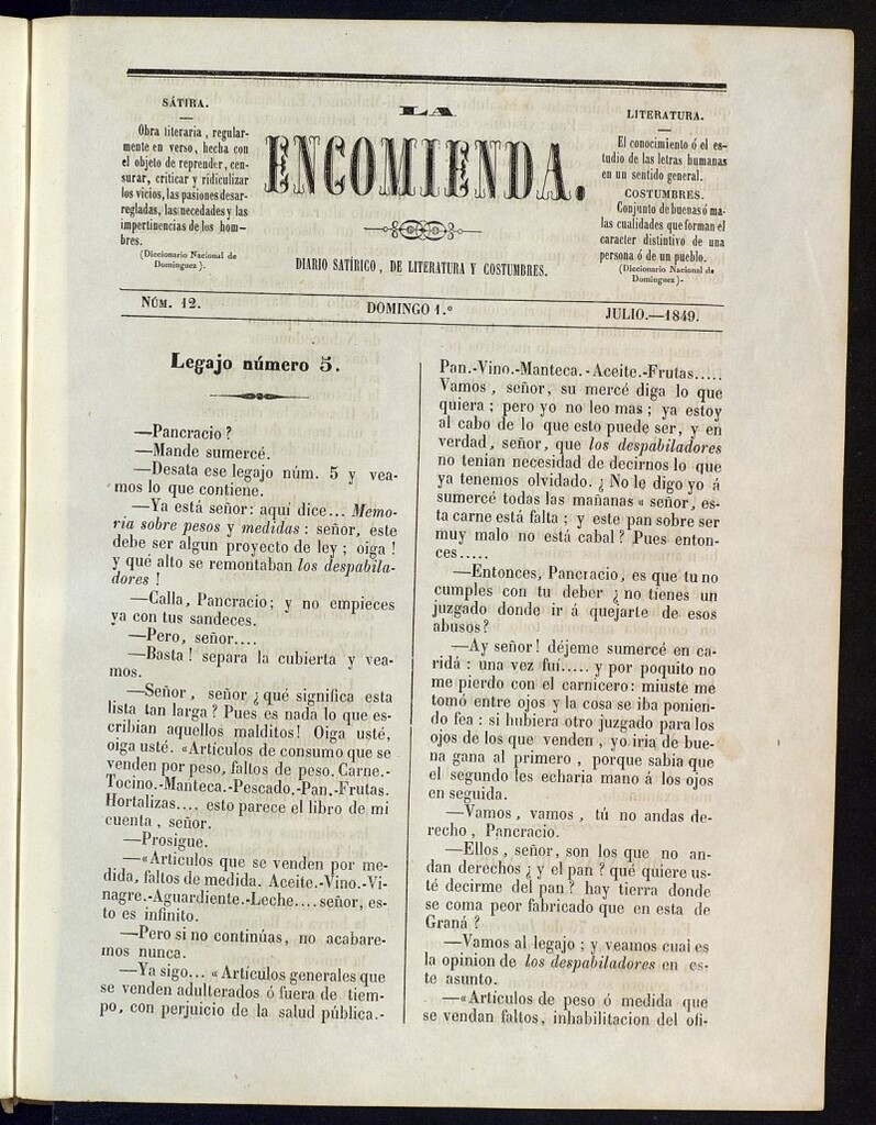Miniatura de La Encomienda de 1 de julio de 1849, nº 12