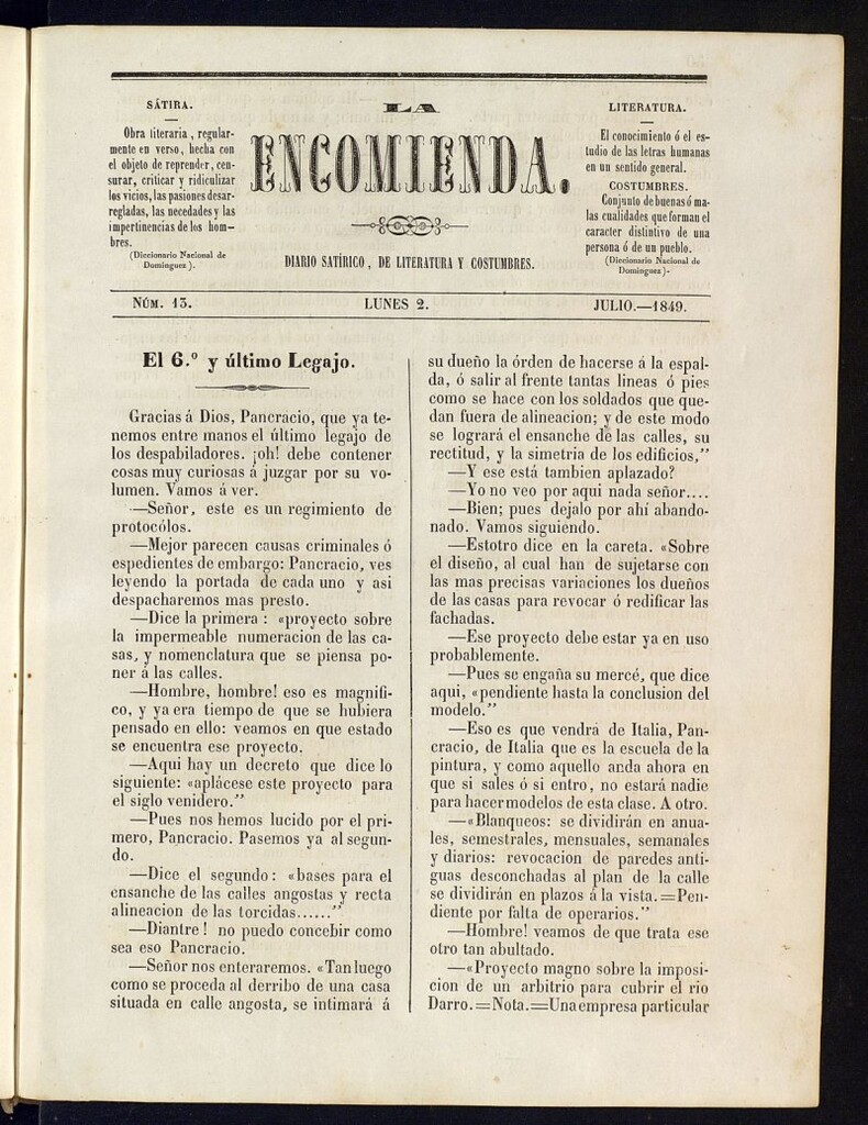 Miniatura de La Encomienda de 2 de julio de 1849, nº 13