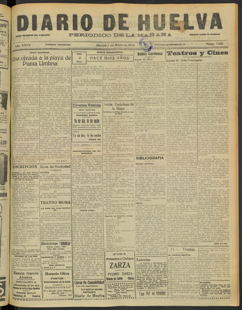 Miniatura de Diario de Huelva : periódico independiente del 3 de mayo de 1934