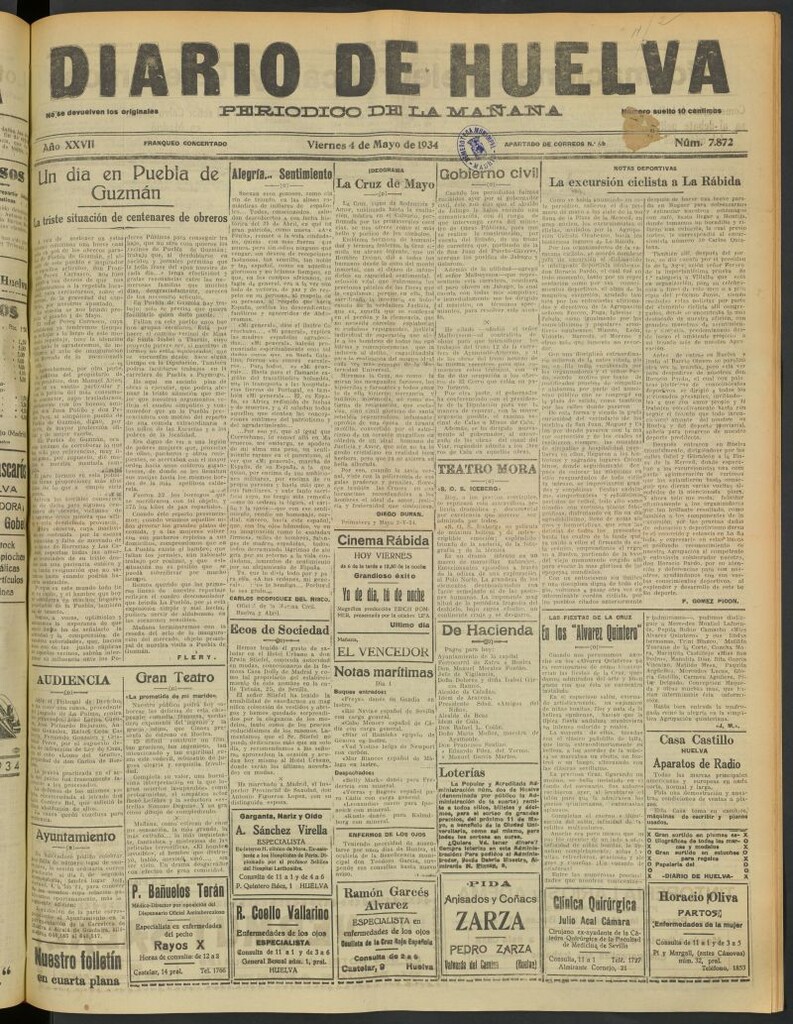 Miniatura de Diario de Huelva : periódico independiente del 4 de mayo de 1934