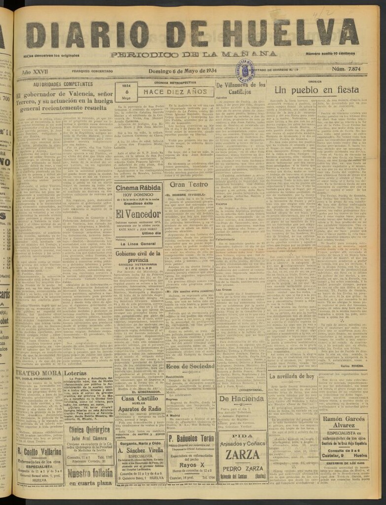 Miniatura de Diario de Huelva : periódico independiente del 6 de mayo de 1934