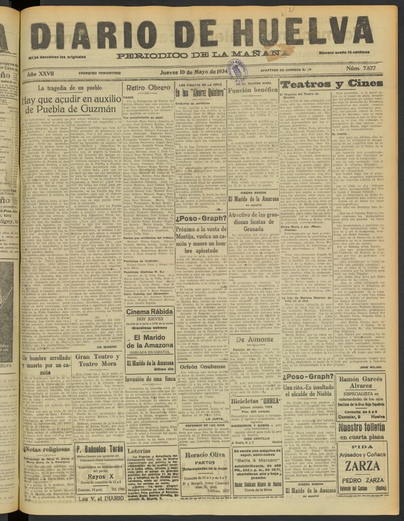 Miniatura de Diario de Huelva : periódico independiente del 10 de mayo de 1934