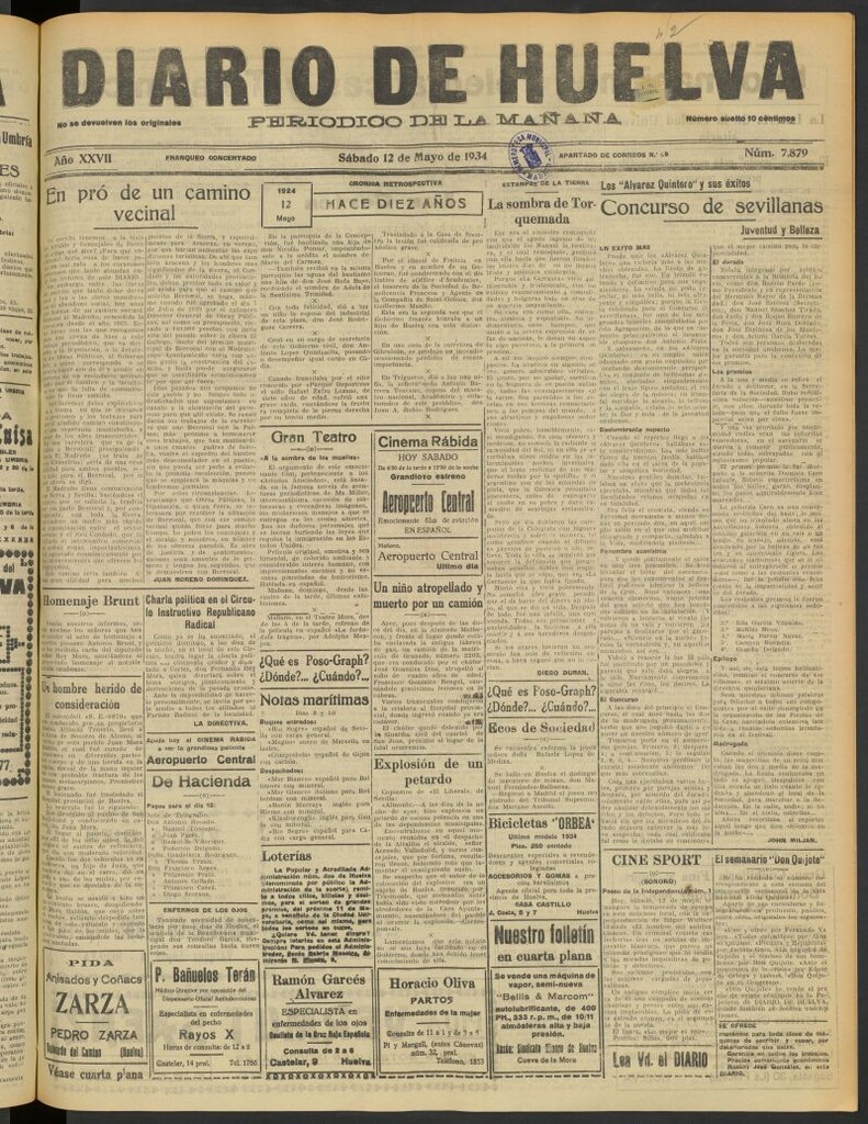 Miniatura de Diario de Huelva : periódico independiente del 12 de mayo de 1934