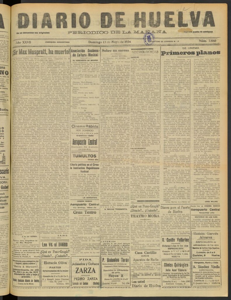 Miniatura de Diario de Huelva : periódico independiente del 13 de mayo de 1934
