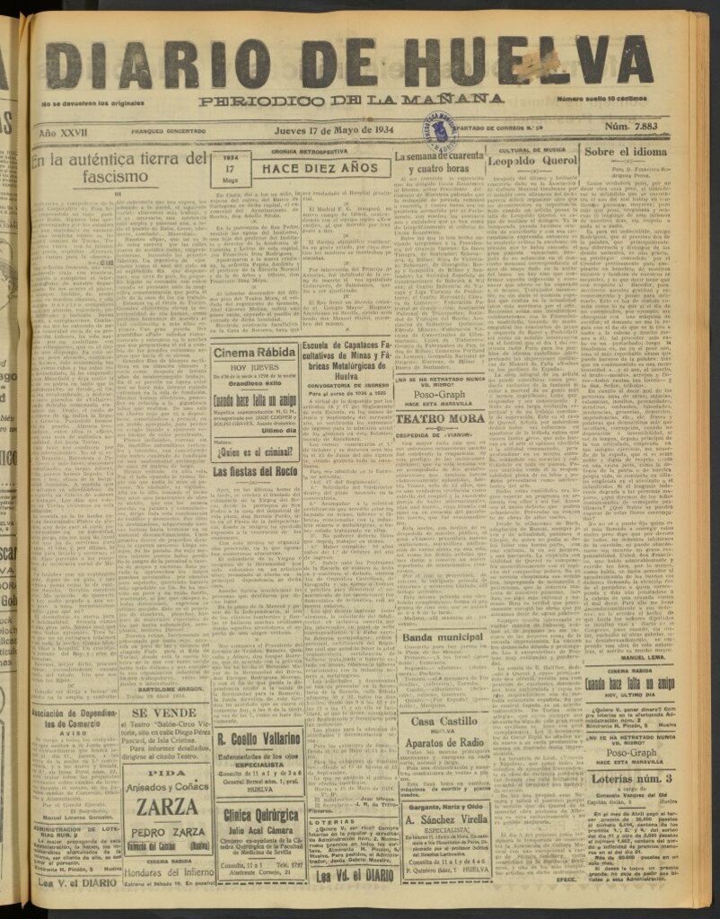 Miniatura de Diario de Huelva : periódico independiente del 17 de mayo de 1934