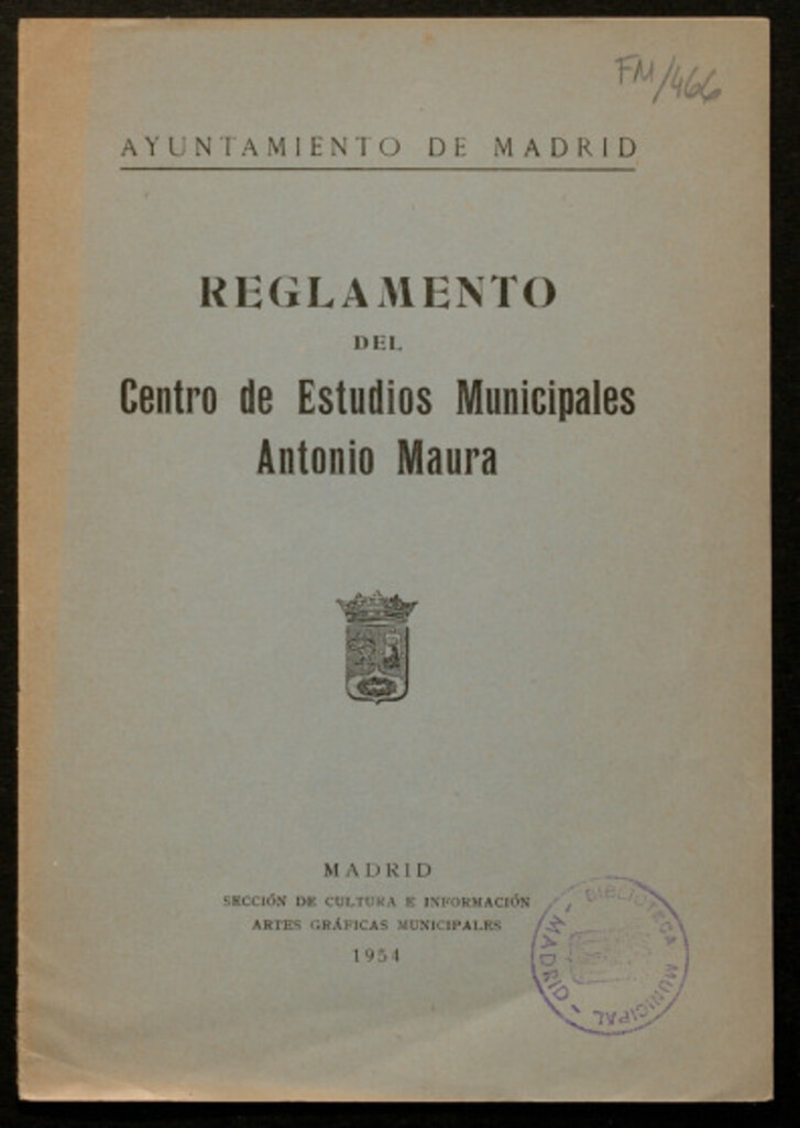 Miniatura de Reglamento del centro de estudios municipales Antonio Maura