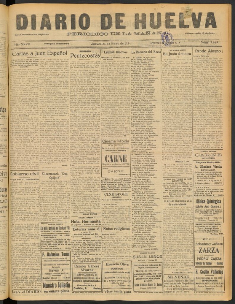 Miniatura de Diario de Huelva : periódico independiente del 24 de mayo de 1934