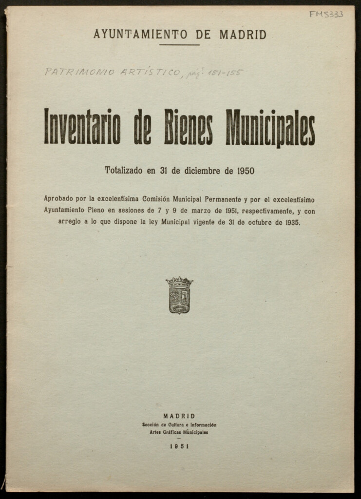 Miniatura de Inventario de bienes municipales : totalizado en 31 de diciembre de 1950...