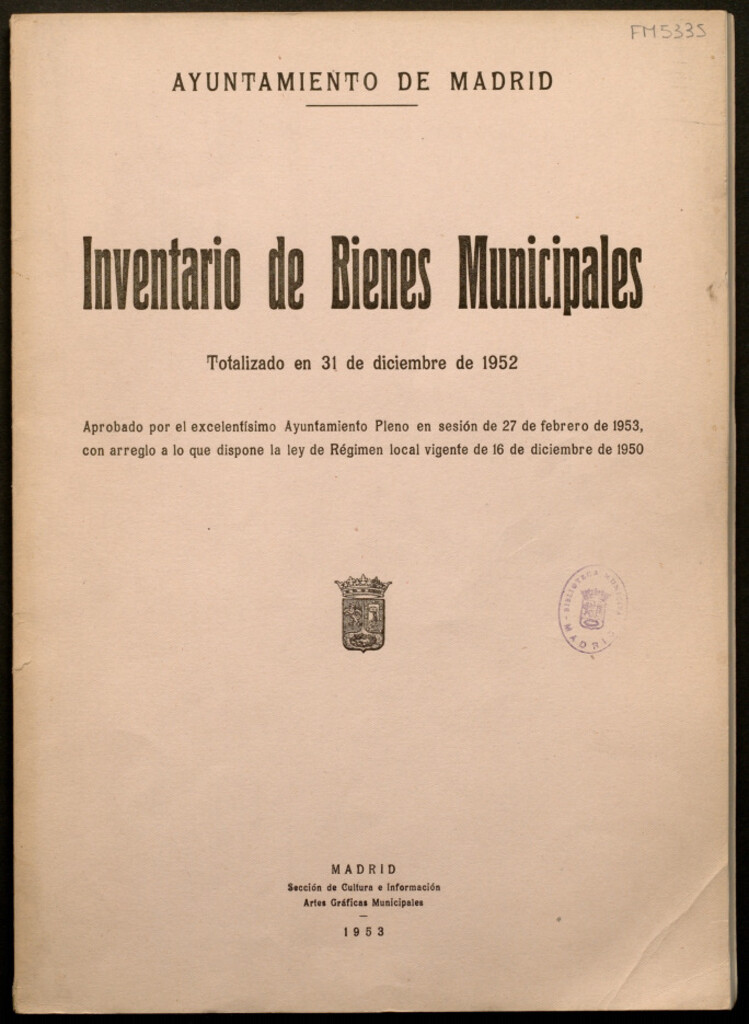 Miniatura de Inventario de bienes municipales : totalizado en 31 de diciembre de 1952...
