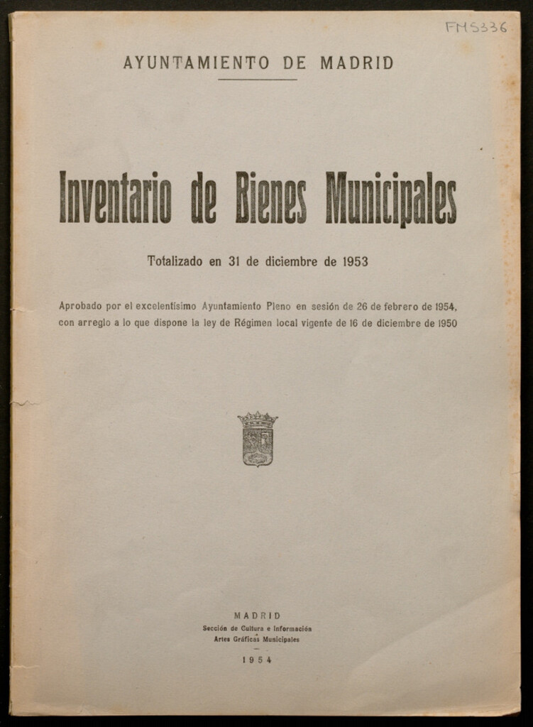 Miniatura de Inventario de bienes municipales : totalizado en 31 de diciembre de 1953...