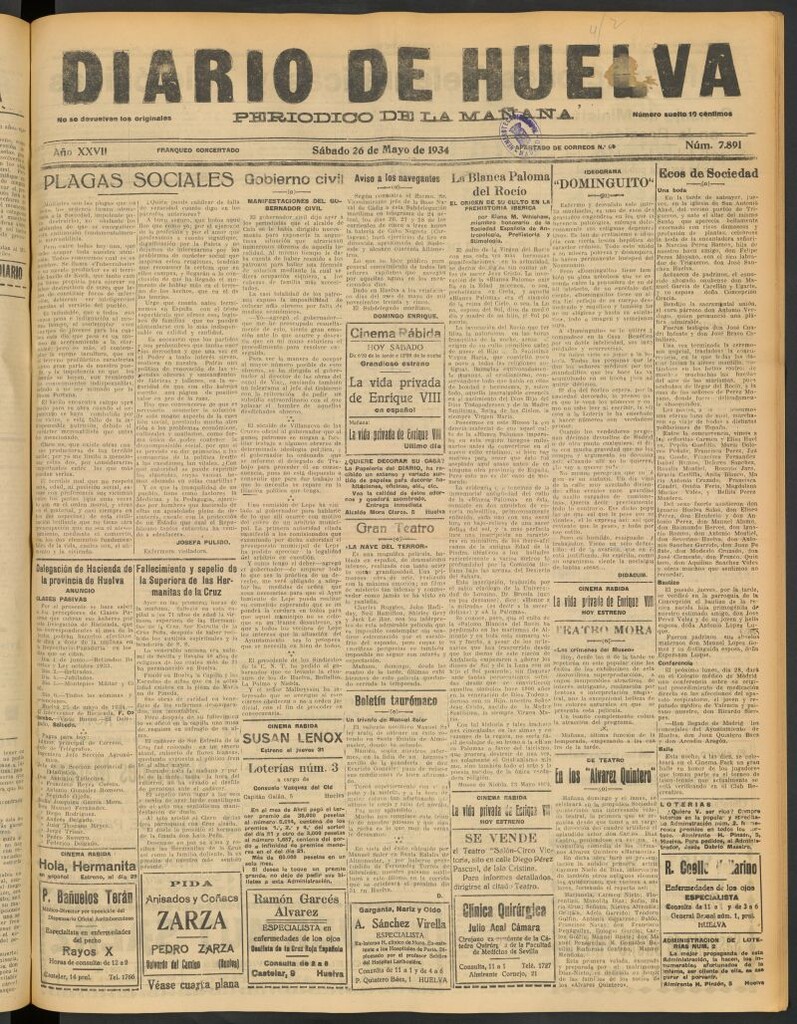 Miniatura de Diario de Huelva : periódico independiente del 26 de mayo de 1934
