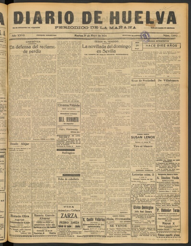 Miniatura de Diario de Huelva : periódico independiente del 29 de mayo de 1934