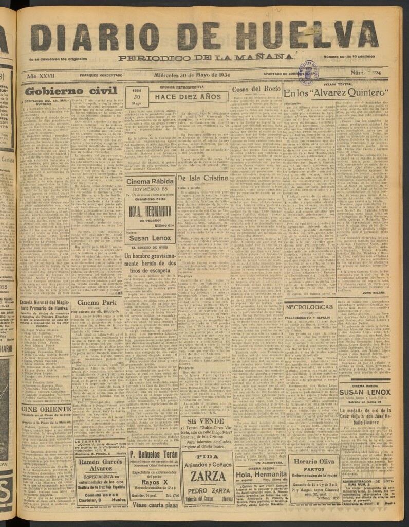 Miniatura de Diario de Huelva : periódico independiente del 30 de mayo de 1934