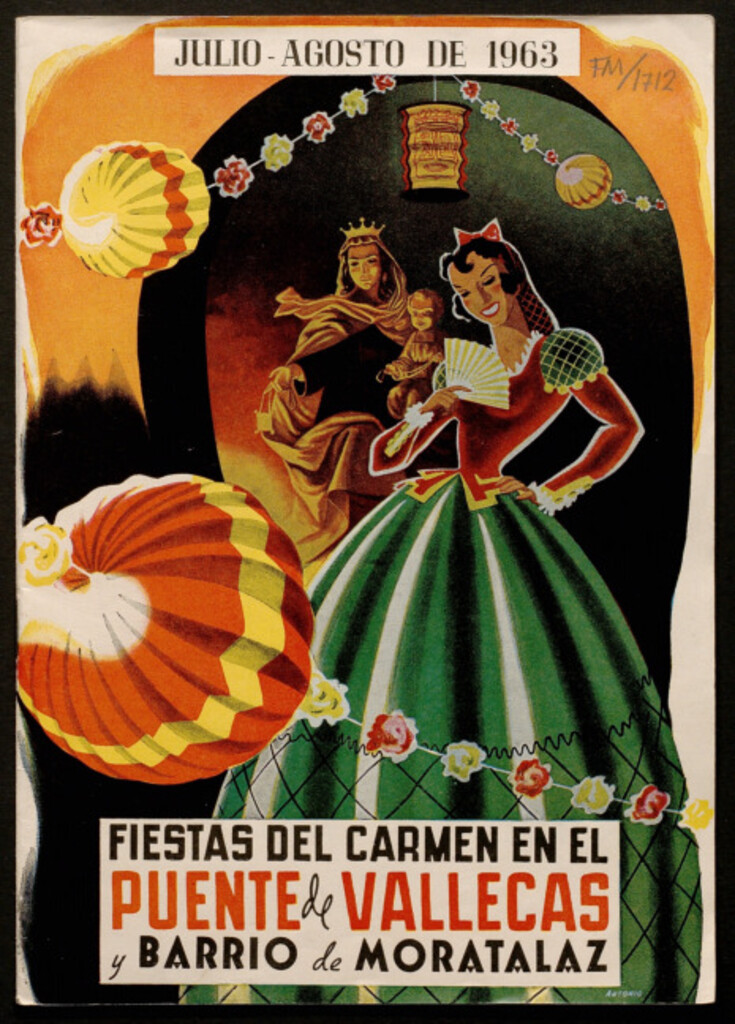 Miniatura de Grandes festejos organizados en honor de la Santísima Virgen del Carmen, patrona del distrito de Vallecas y de la Virgen de Moratalaz, patrona del barrio de Moratalaz durante los días del 12 de julio al 5 de agosto de 1963 : programa oficial