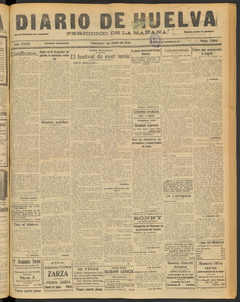Miniatura de Diario de Huelva : periódico independiente del 1 de junio de 1934