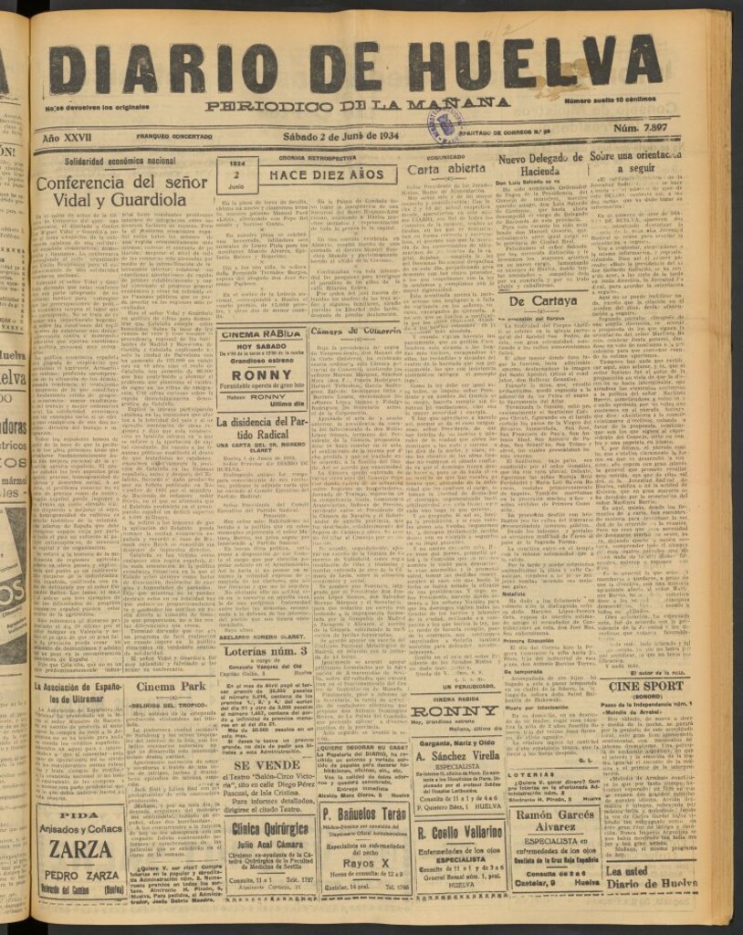 Miniatura de Diario de Huelva : periódico independiente del 2 de junio de 1934