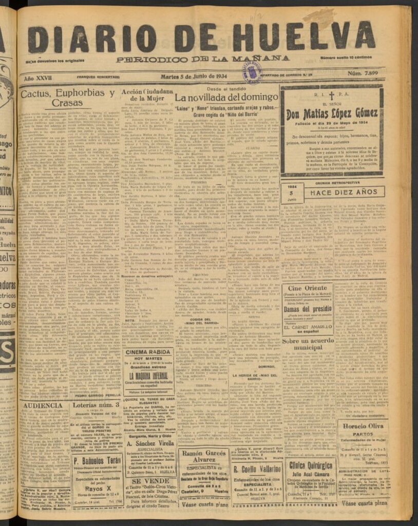 Miniatura de Diario de Huelva : periódico independiente del 5 de junio de 1934
