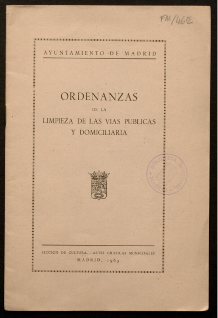 Miniatura de Ordenanzas de la limpieza de las vías públicas y domiciliaria