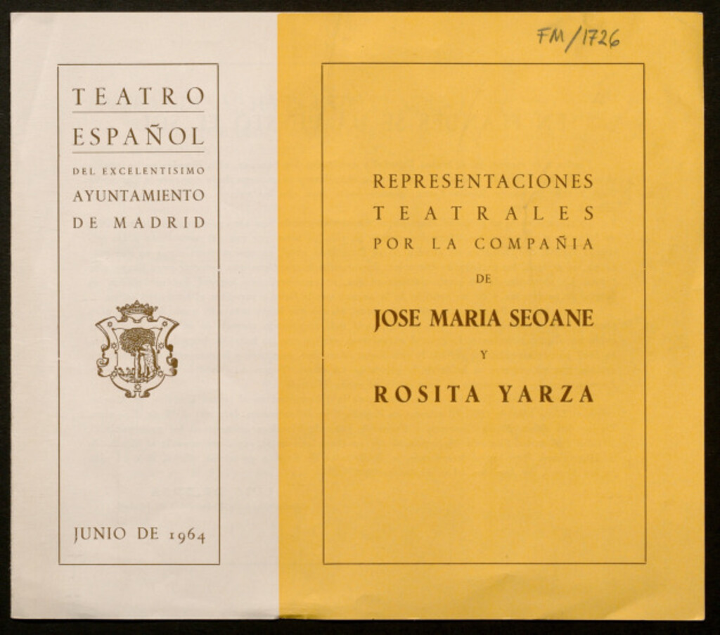 Miniatura de Representaciones teatrales por la Compañía de José María Seoane y Rosita Yarza : junio de 1964 [En Flandes se ha puesto el sol de Eduardo Marquina : programa]
