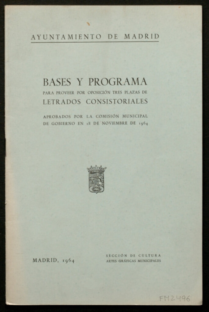 Miniatura de Bases y programa para proveer por oposición tres plazas de letrados consistoriales