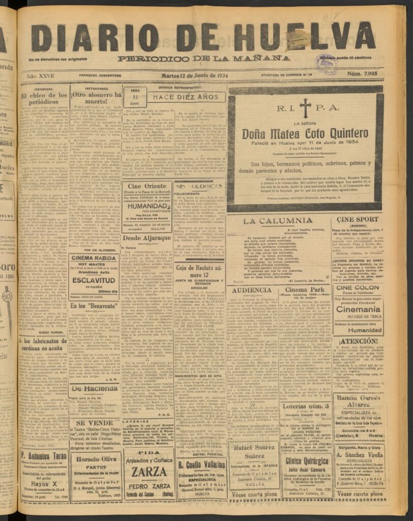 Miniatura de Diario de Huelva : periódico independiente del 12 de junio de 1934