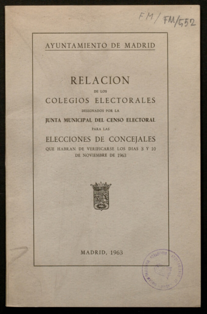 Miniatura de Relación de los colegios electorales designados por la junta municipal del censo electoral para elecciones de concejales...