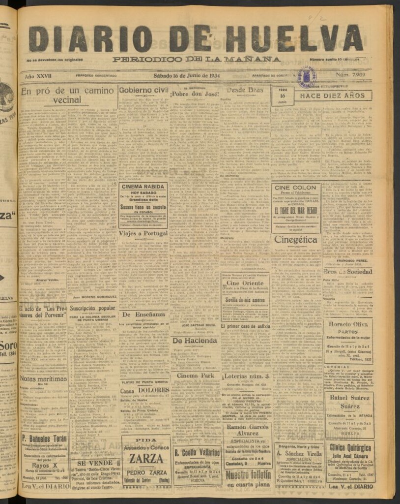 Miniatura de Diario de Huelva : periódico independiente del 16 de junio de 1934