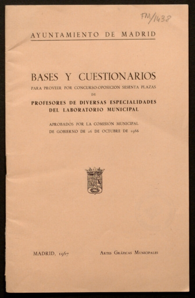 Miniatura de Bases y cuestionarios para proveer por concurso-oposición sesenta plazas de profesores de diversas especiallidades del laboratorio municipal