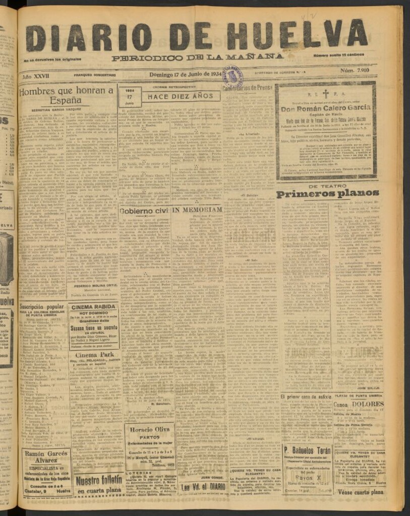 Miniatura de Diario de Huelva : periódico independiente del 17 de junio de 1934
