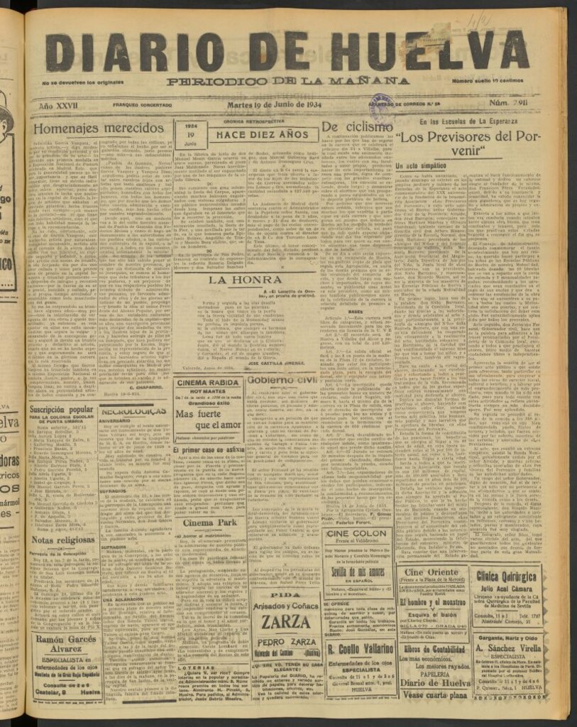 Miniatura de Diario de Huelva : periódico independiente del 19 de junio de 1934