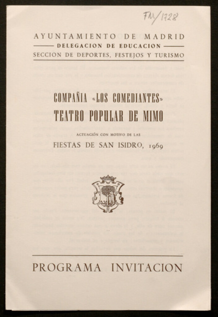 Miniatura de Teatro popular de mimo : Actuación con motivo de las Fiestas de San Isidro, 1969 : Programa invitación