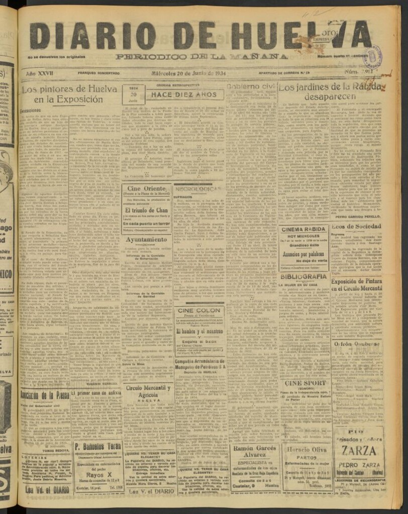 Miniatura de Diario de Huelva : periódico independiente del 20 de junio de 1934