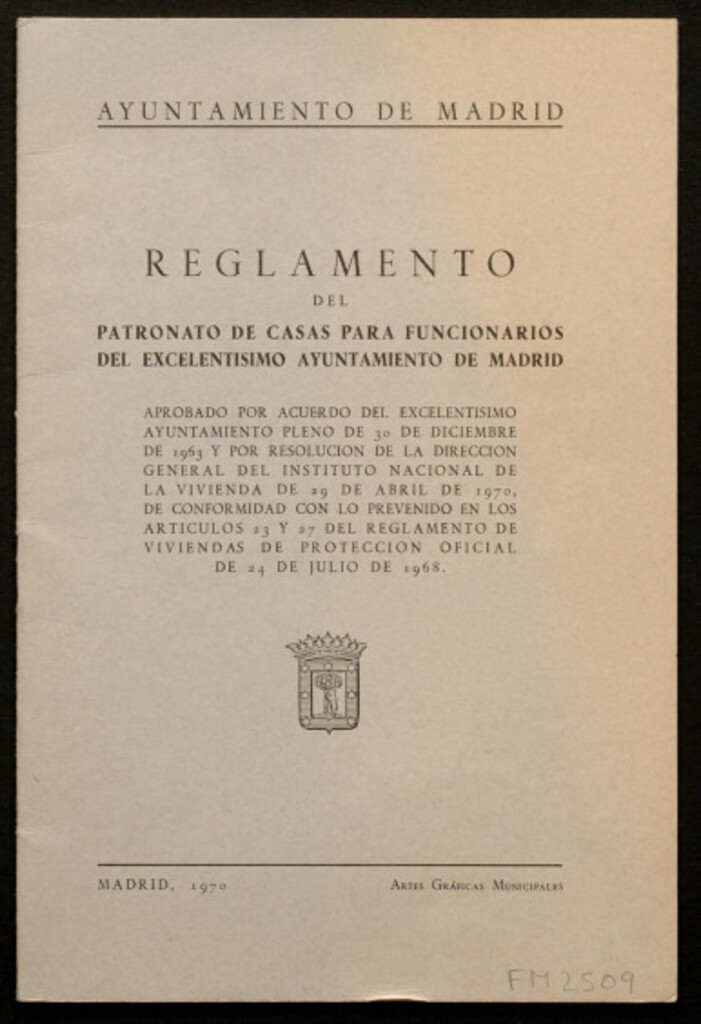 Miniatura de Reglamento del patronato de casas para funcionarios del Excelentísimo Ayuntamiento de Madrid aprobado...