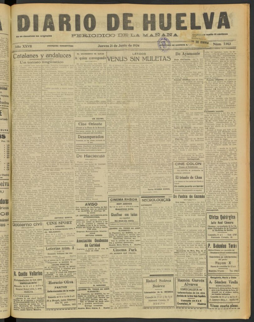 Miniatura de Diario de Huelva : periódico independiente del 21 de junio de 1934