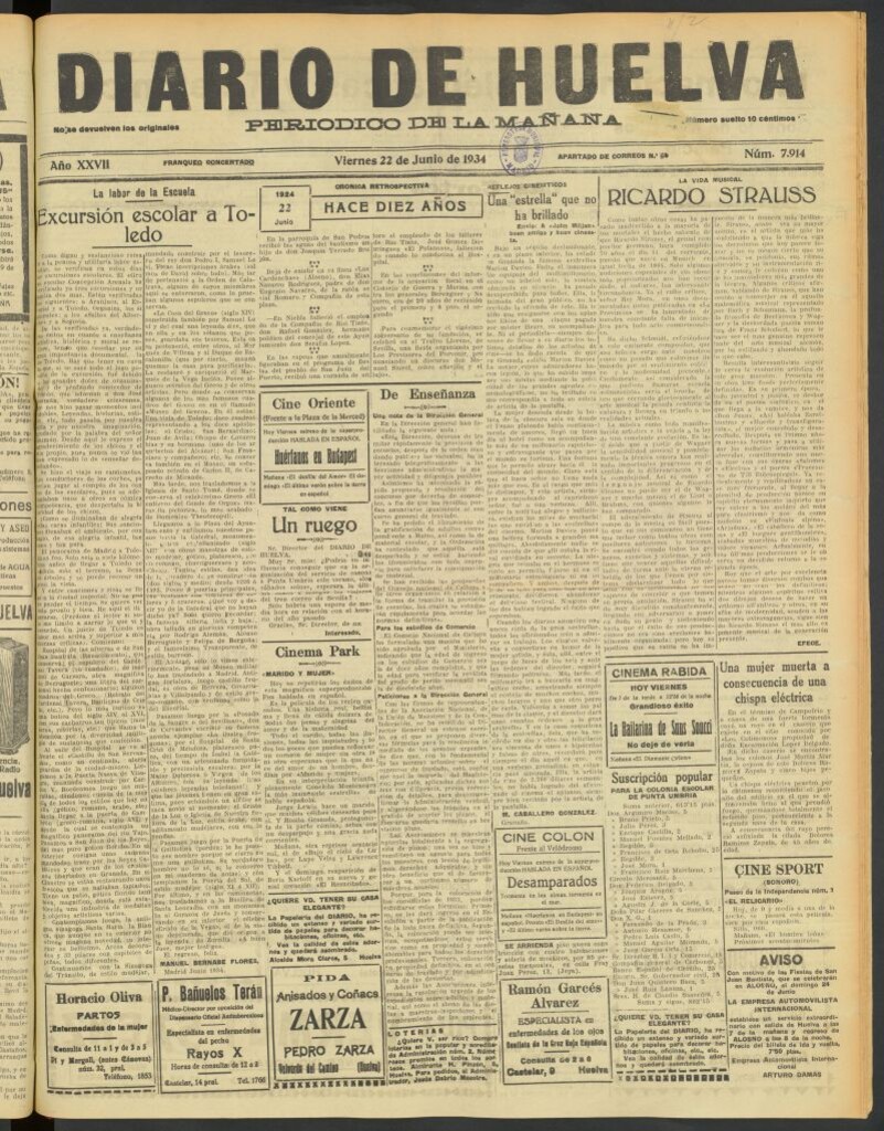 Miniatura de Diario de Huelva : periódico independiente del 22 de junio de 1934