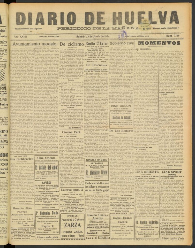 Miniatura de Diario de Huelva : periódico independiente del 23 de junio de 1934