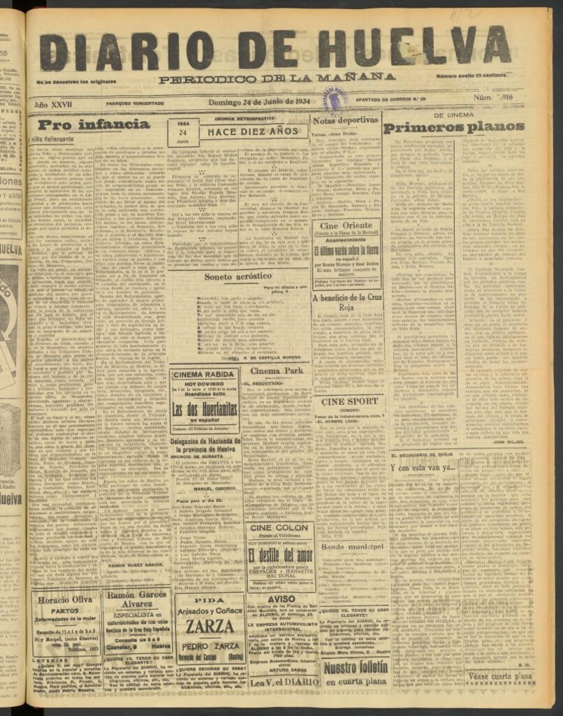 Miniatura de Diario de Huelva : periódico independiente del 24 de junio de 1934